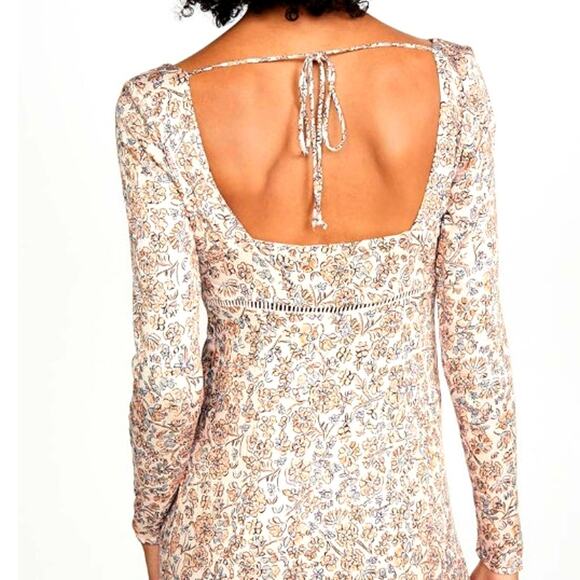 Free People Floral Boheme Dress Womens Size 6 Ivory Combo Open Back Ruffle Boho - Picture 5 of 12